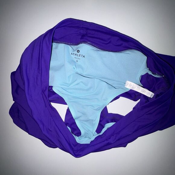 Athleta Kata Purple Swim Shorts Swimsuit Bottom Size Large Back Pockets - Picture 8 of 10